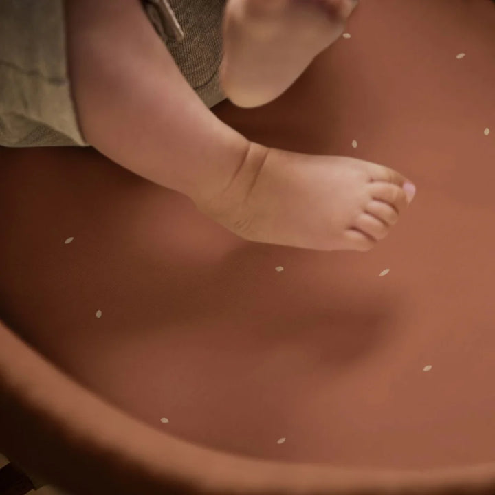 The Little Green Sheep Organic Moses Basket Fitted Sheets - Terracotta/Linen Rice