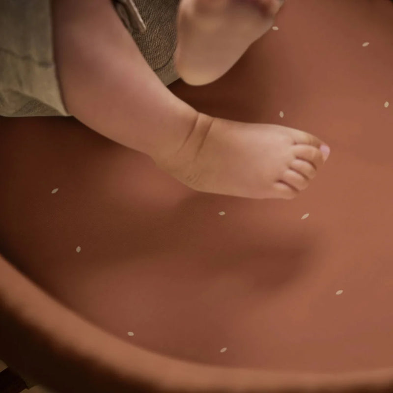 The Little Green Sheep Organic Moses Basket Fitted Sheets - Terracotta/Linen Rice