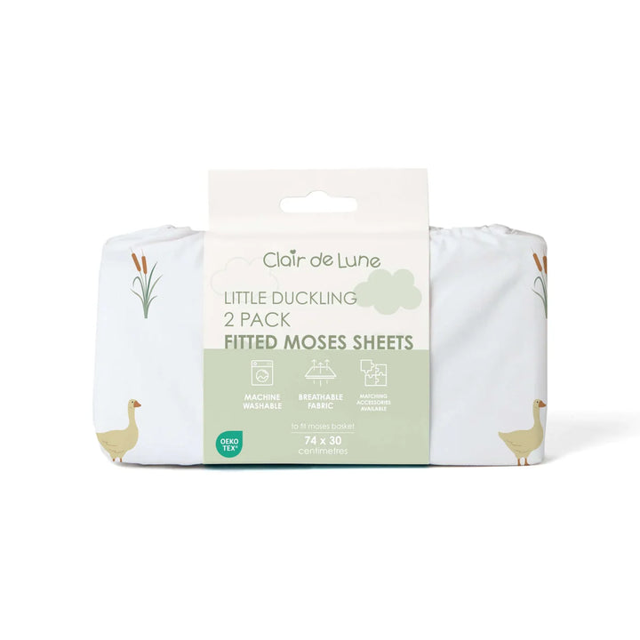 Clair De Lune 2 Pack Fitted Little Duckling Moses Basket Sheets - 74 x 30 cm