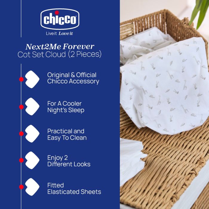 Chicco Next2Me Cotton Forever Cot Sheet 2 Pack - Cloud