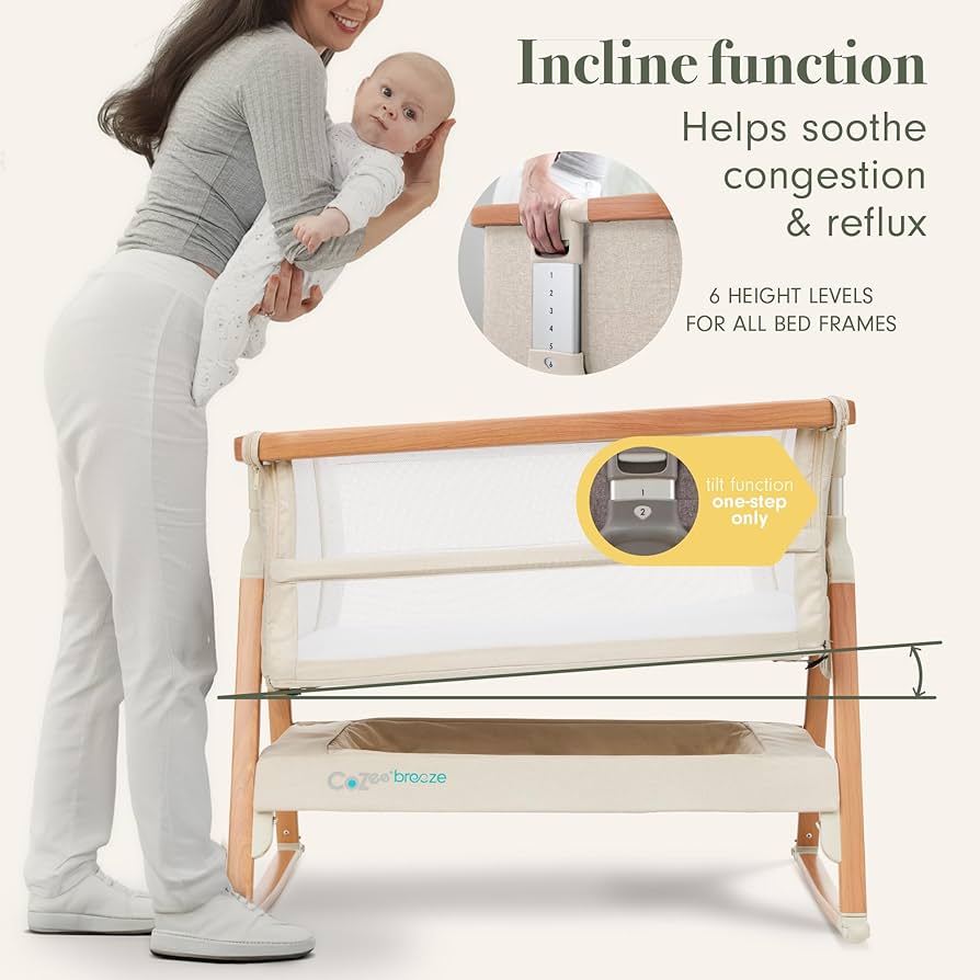 Tutti Bambini CoZee Breeze Plus Bedside Crib - Scandinavian Walnut/Ecru