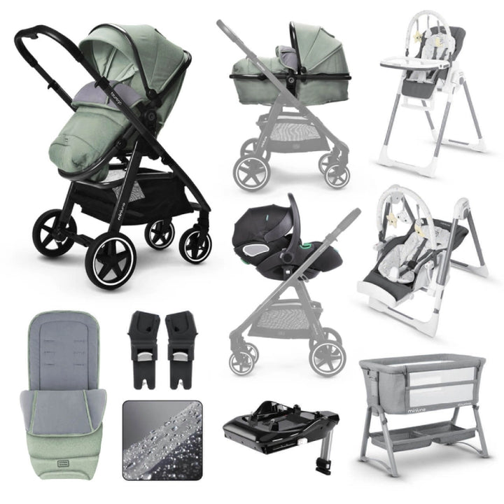 Miniuno TouraGo Bundle Package with Stay Close Crib & Yumo MultiPlus Highchair - Shamrock