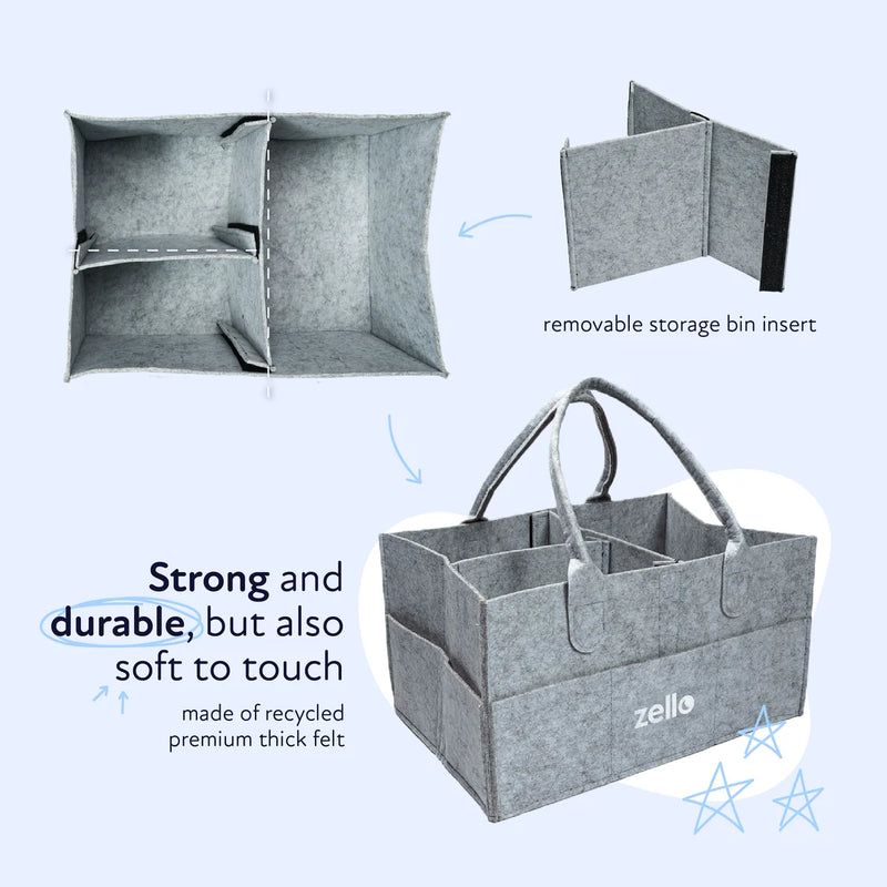 Zello Felt Nappy Caddy - Grey