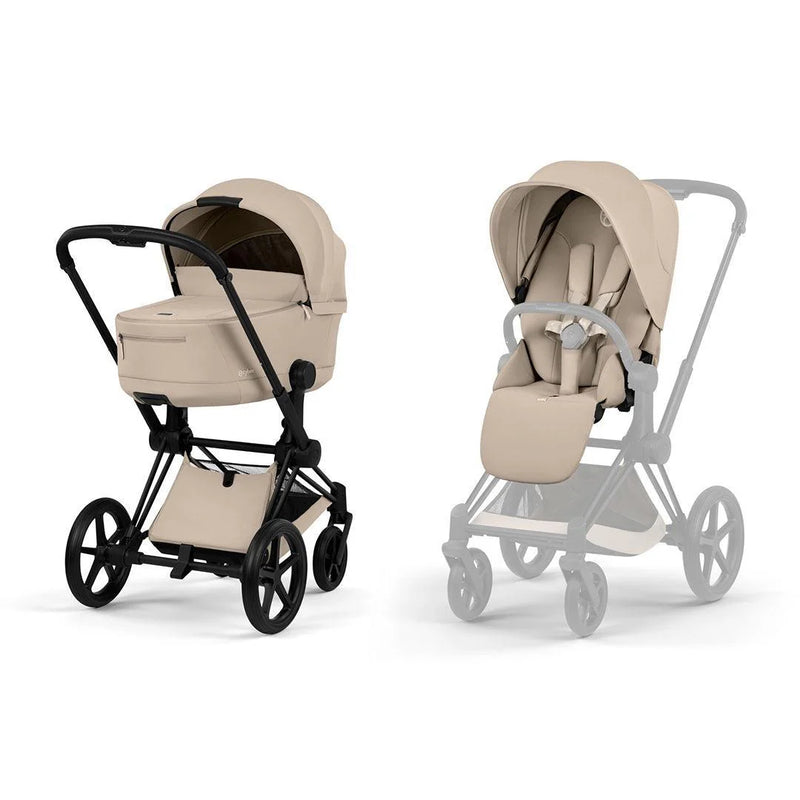 Cybex Priam Comfort Pushchair & Foldable Carrycot - Cozy Beige/Black