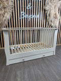 EX DISPLAY Little Acorns Celeste Cot Bed with Under Drawer – Cashmere/Grey Ash COLLECTION OR LOCAL DELIVERY ONLY