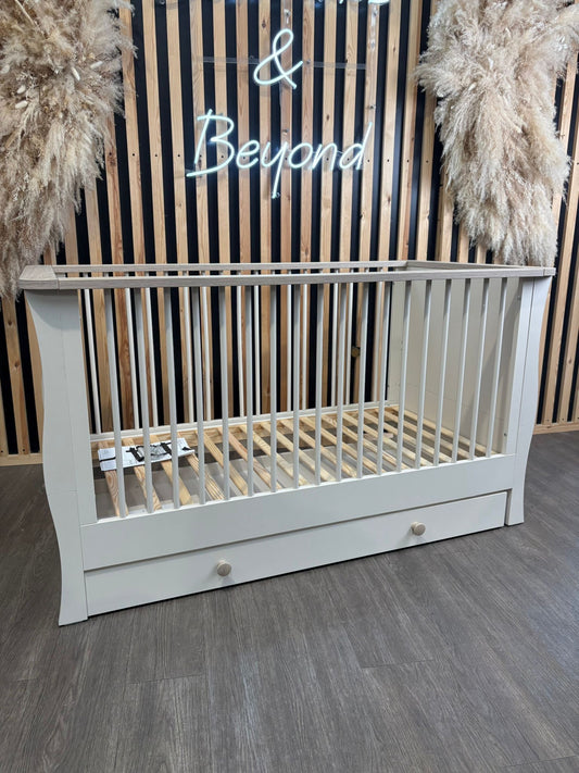 EX DISPLAY Little Acorns Celeste Cot Bed with Under Drawer – Cashmere/Grey Ash COLLECTION OR LOCAL DELIVERY ONLY