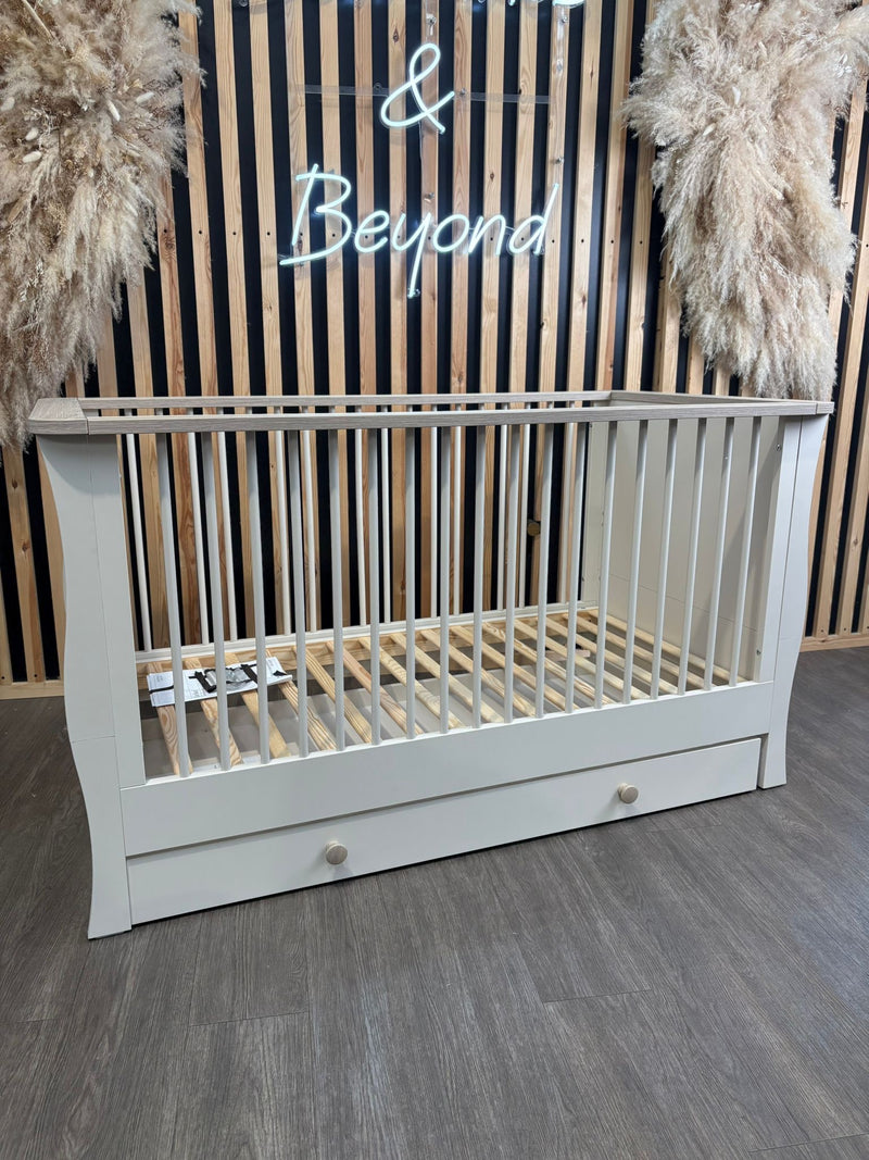 EX DISPLAY Little Acorns Celeste Cot Bed with Under Drawer – Cashmere/Grey Ash COLLECTION OR LOCAL DELIVERY ONLY
