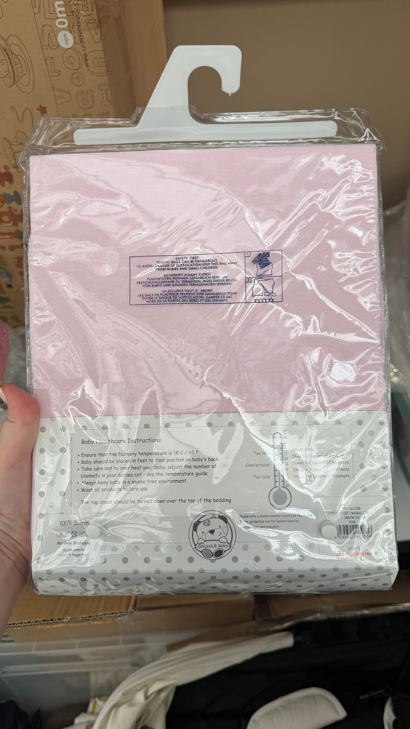 Snuggle Baby Fitted Moses basket sheets - Pink