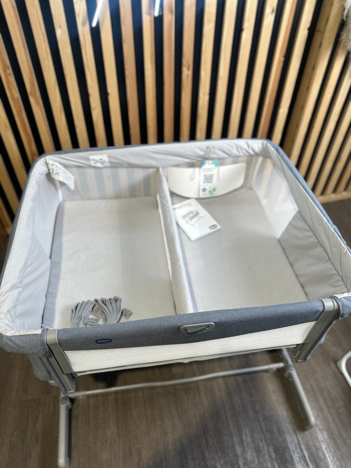 EX DISPLAY Chicco Next2Me Twins Bedside Crib - Magnet Grey