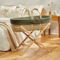 The Little Green Sheep Organic Knitted Moses Basket, Mattress & Natural Foldable Stand - Juniper