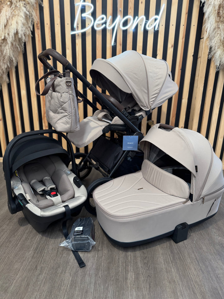 EX DISPLAY Venicci Claro 3-in-1 Pushchair + Tiago 360 Beige Car Seat Bundle - Almond