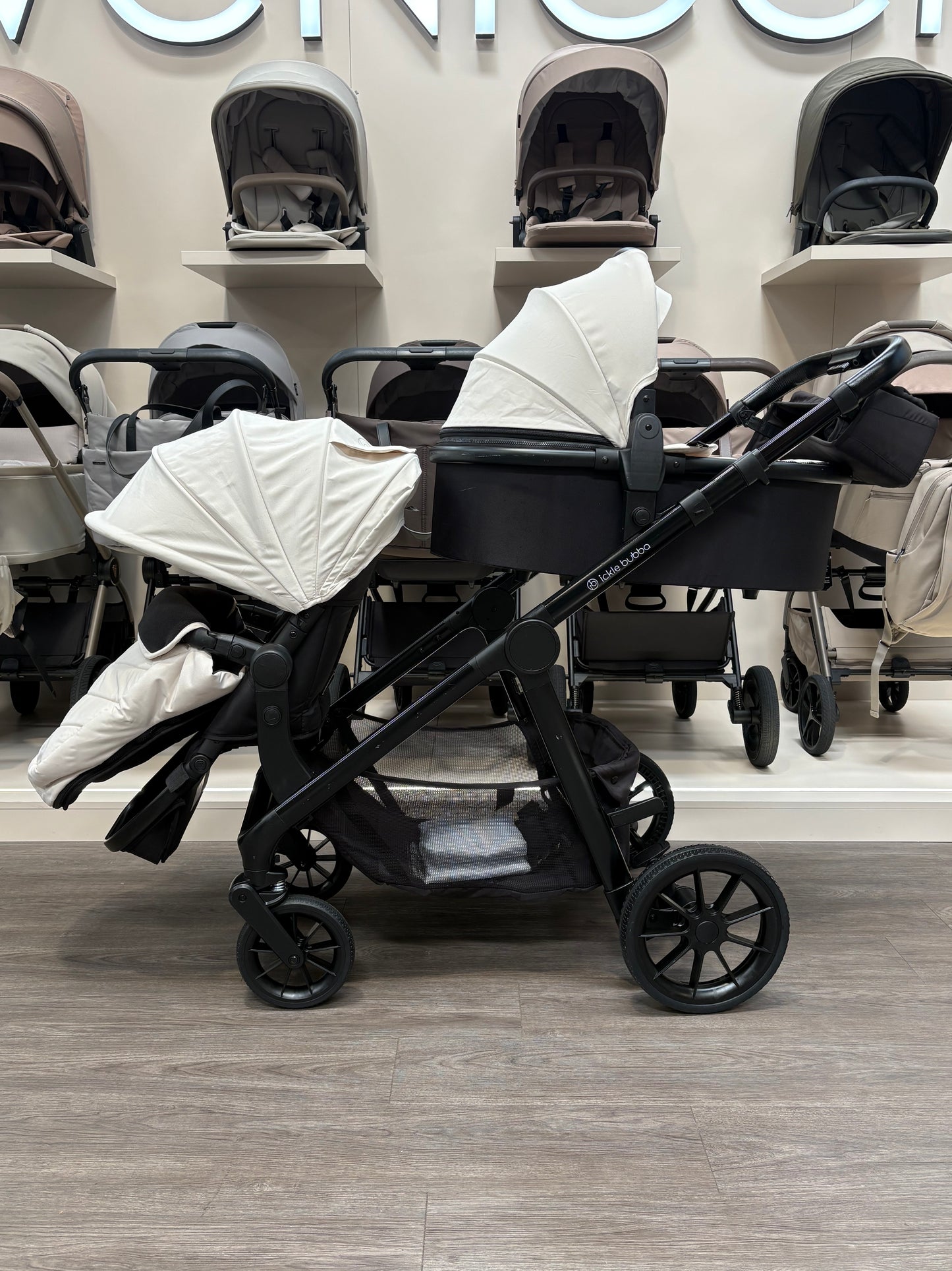PRE LOVED Ickle Bubba Virgo Double Pushchair Bundle - Stone