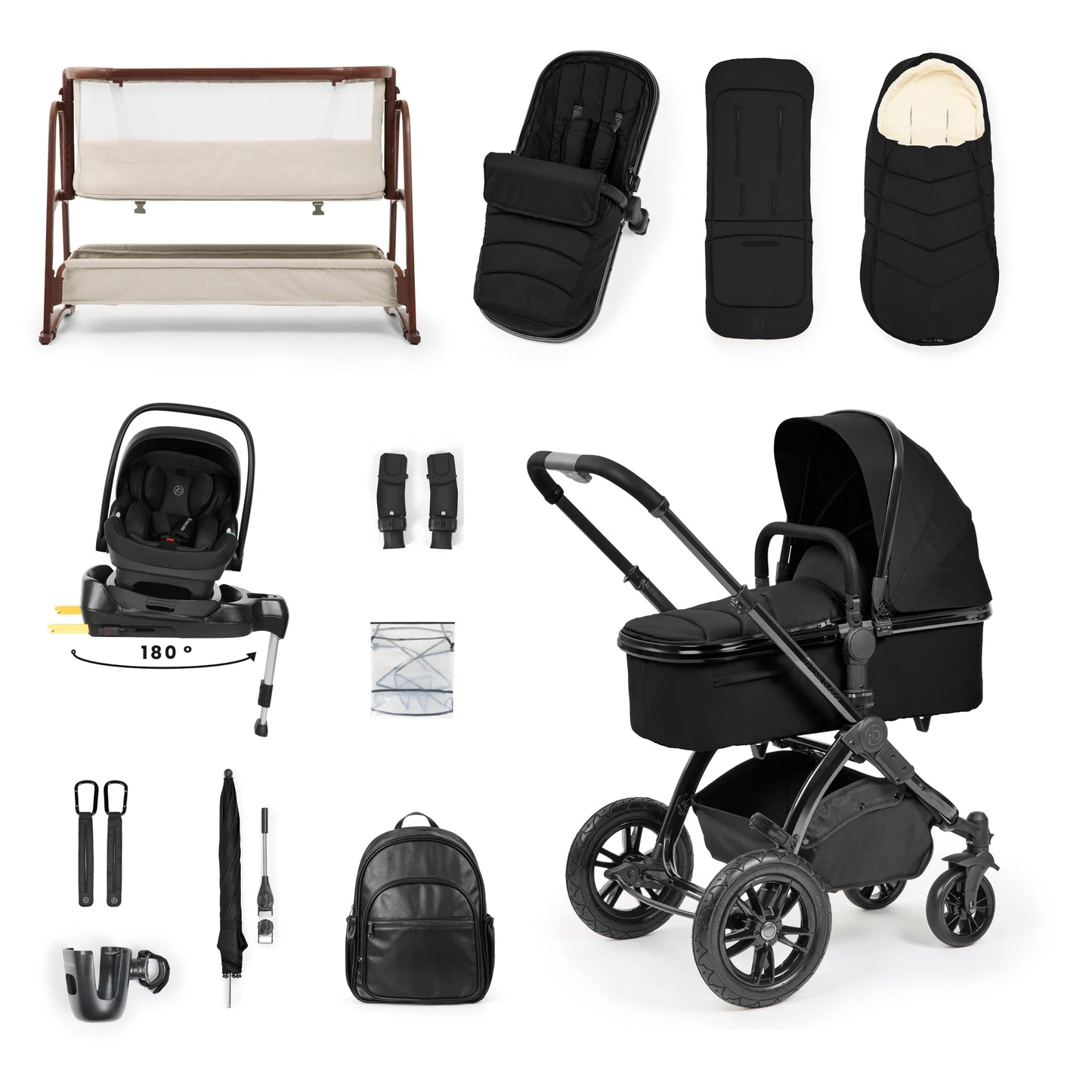 Ickle Bubba Stomp Luxe Elements Edition 17 Piece Bundle Inc Bubba Crib - Raven