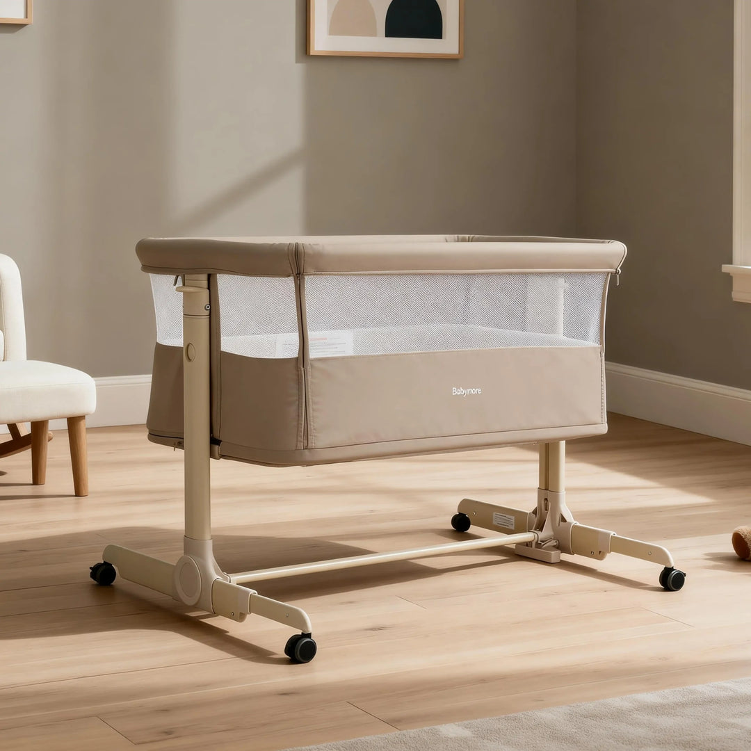 Babymore Neera Bedside Crib – Khaki