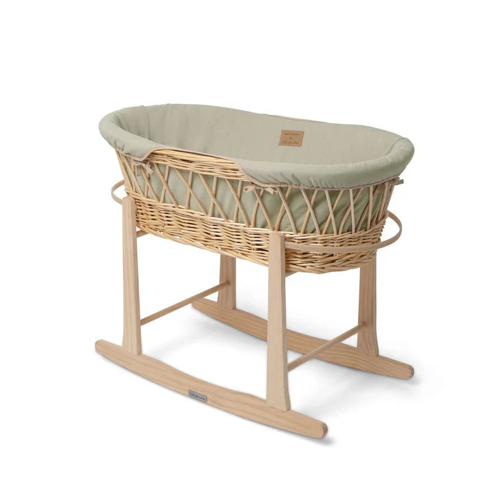 Clair De Lune Organic Natural Wicker Moses Basket + Rocking Stand - Sage