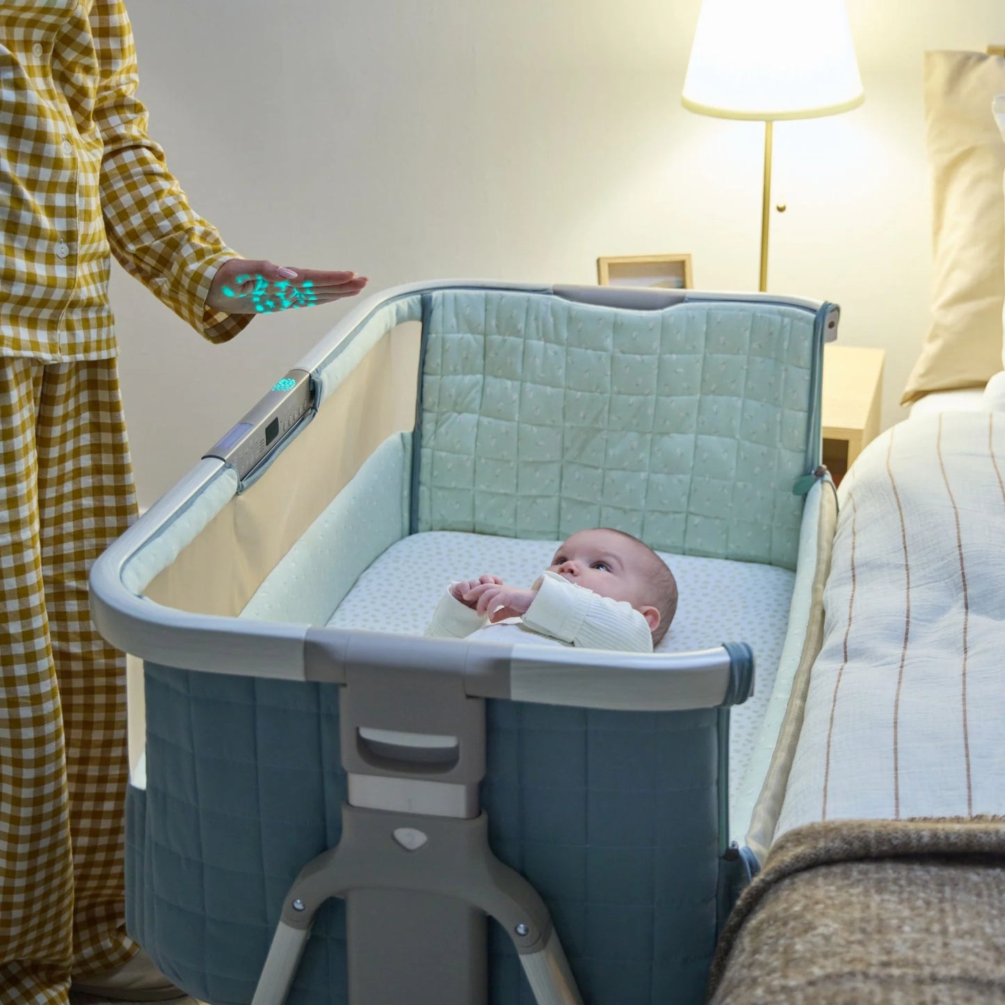 Tutti Bambini Cozee Sense Bedside Crib - Whitewash/Kelp