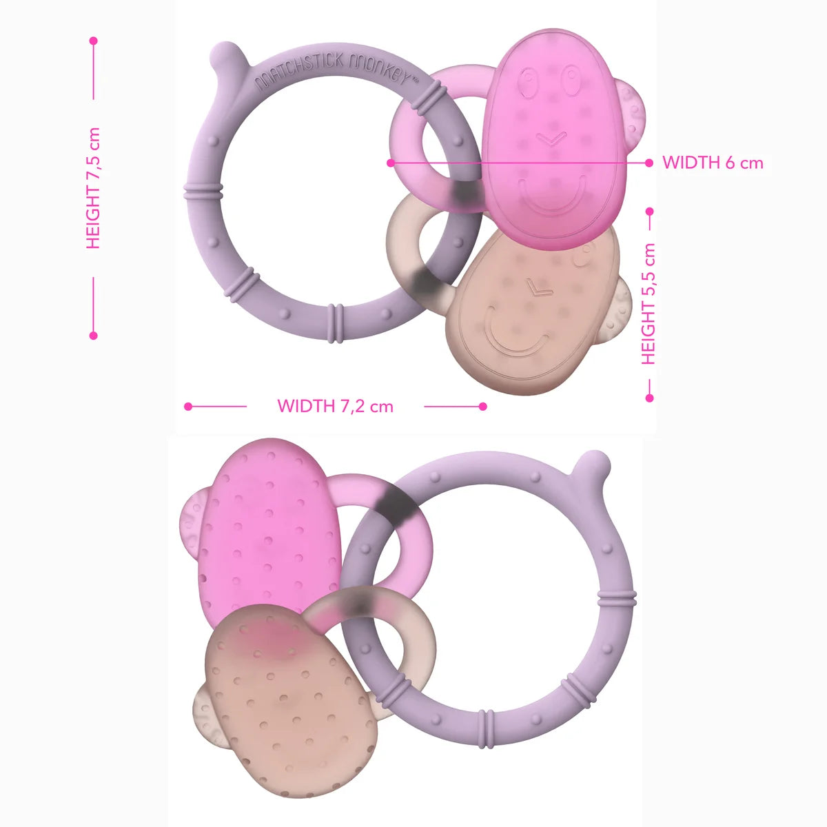 Matchstick Monkey Cooling Teether - Lilac, Pink & Dusty Pink