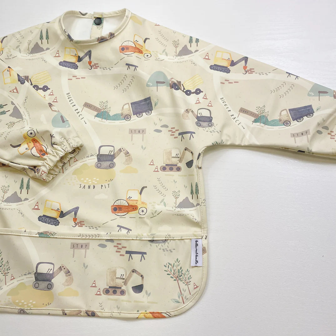 Bobbin & Bumble Long Sleeved Baby Bib - Digger Land