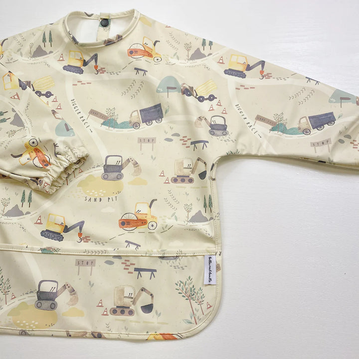 Bobbin & Bumble Long Sleeved Baby Bib - Digger Land