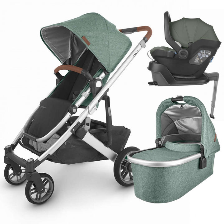 Uppababy Cruz V2 Pushchair + Carrycot + Mesa + Base i-Size Travel System - Emmett Sage Green Melange