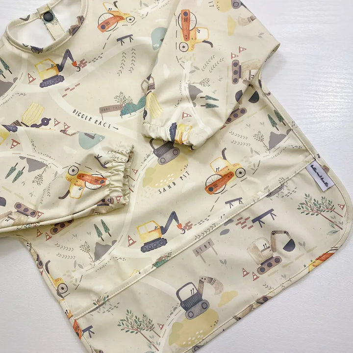 Bobbin & Bumble Long Sleeved Baby Bib - Digger Land