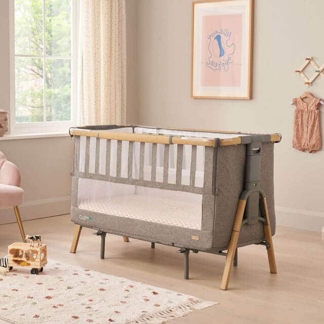 Tutti Bambini CoZee XL Bedside Crib and Cot – Oak/Charcoal