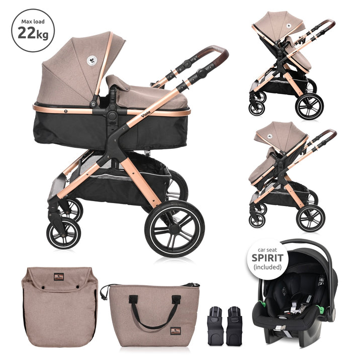 Lorelli Viola 3in1 Travel System Inc Spirit Car Seat - Beige/Gold