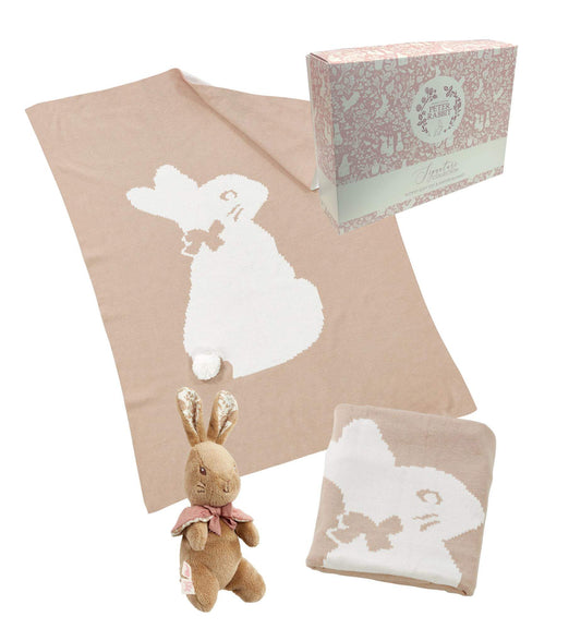 Peter Rabbit Signature Collection - Flopsy Bunny Knitted Blanket & Soft Toy Gift Set