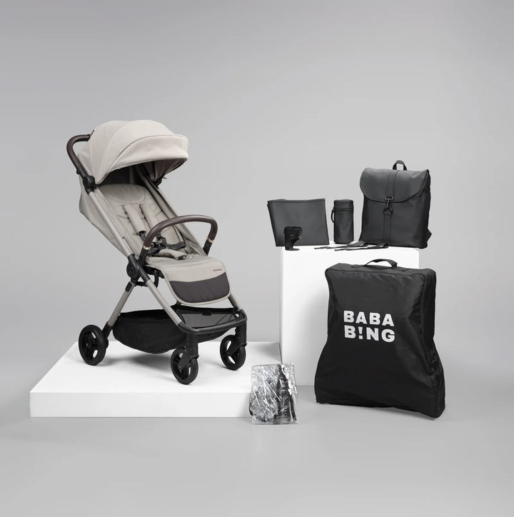 Bababing Ori Auto Fold Compact Stroller - Almond + FREE Sorm Backpack