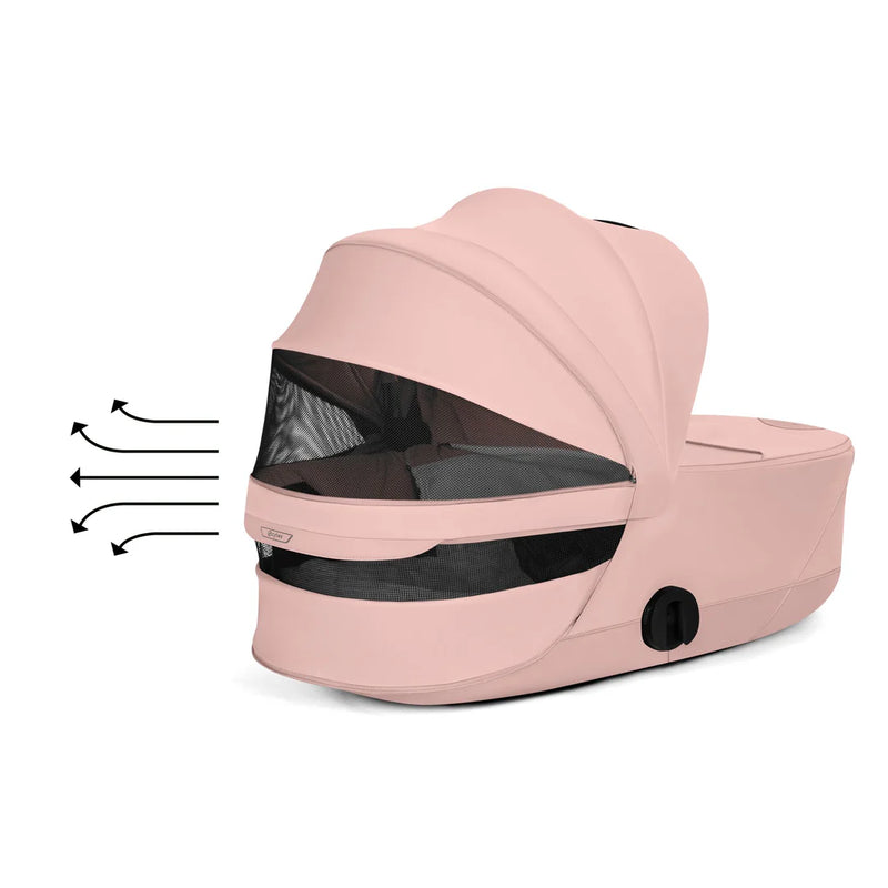 Cybex Priam Style Luxury Travel System Bundle Inc Foldable Carrycot - Peach Pink/Matt Black
