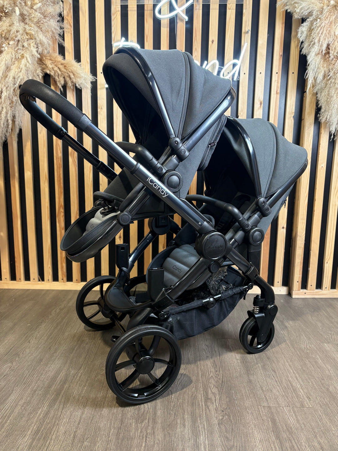 PRE LOVED iCandy Peach 7 Double Pushchair Bundle - Phantom/Dark Grey