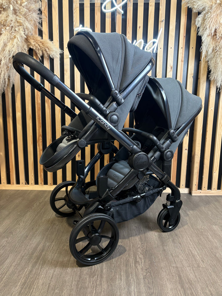 PRE LOVED iCandy Peach 7 Double Pushchair Bundle - Phantom/Dark Grey
