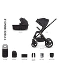 Venicci Upline2 Pushchair, Carrycot + Accessories Travel System Bundle - All Black