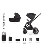 Venicci Upline2 Pushchair, Carrycot + Accessories Travel System Bundle - All Black