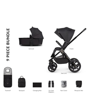 Venicci Upline2 Pushchair, Carrycot + Accessories Travel System Bundle - All Black