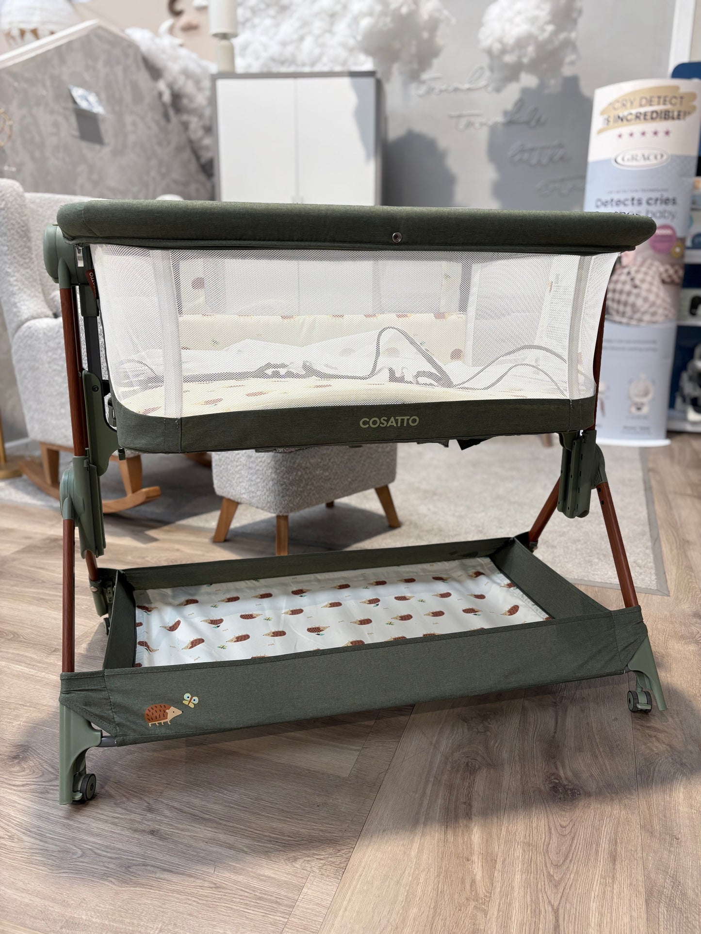 EX DISPLAY Cosatto Close to Me Folding Bedside Crib - Hoglet