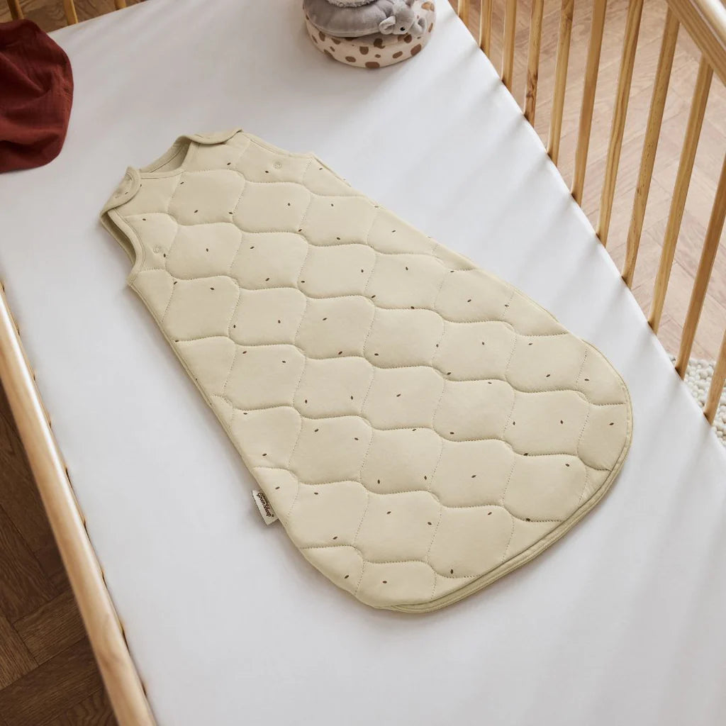 The Little Green Sheep Organic Quilted Baby Sleeping Bag - Linen with Cocoa - 2.5 Tog