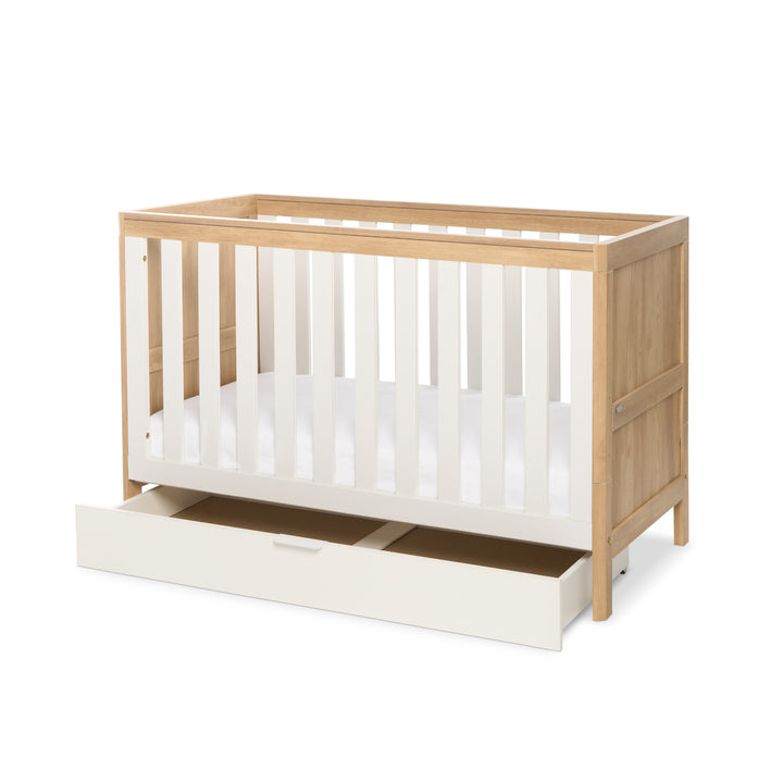 Tutti Bambini Riley Mini Cot Bed with Drawer - Maple Oak & White