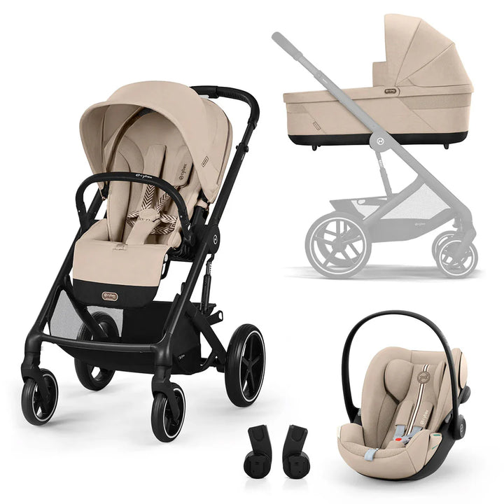 Cybex Balios S Lux Comfort Travel System Inc Cloud G - Almond Beige/Black Chassis
