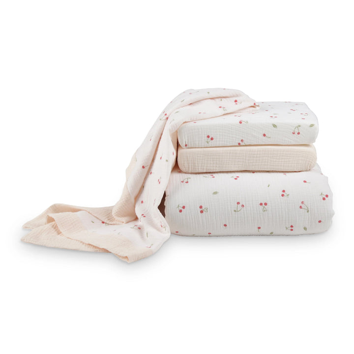CuddleCo 4 Piece Cot Bed Bedding Set - Ditsy Cherry