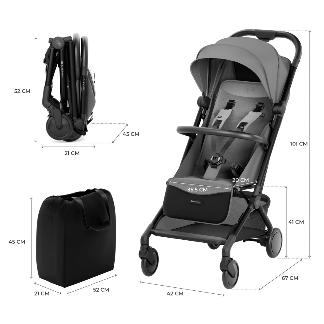Kinderkraft Pilot Cabin Size Travel Stroller Grey