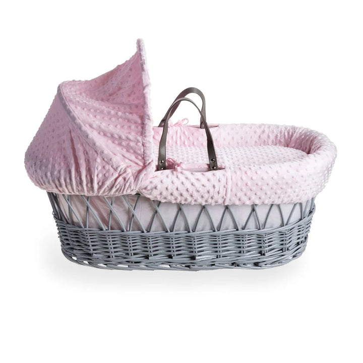 Clair De Lune Dimple Grey Wicker Moses Basket - Pink