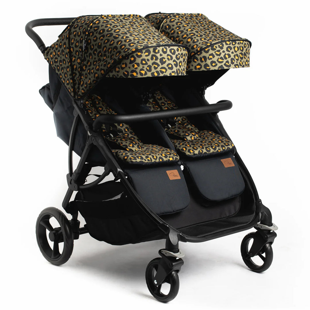 Roma Gemini Double Pushchair - Khaki Leopard