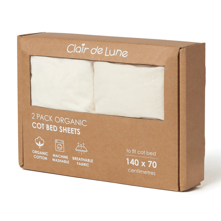 Clair De Lune 2 Pack Organic Cot Bed Sheets - 140 x 70 cm