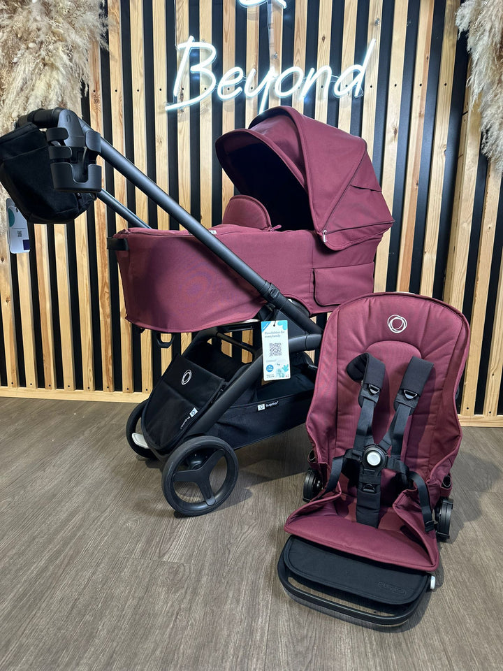 EX DISPLAY Bugaboo Dragonfly Pram, Pushchair + Accessories - Dark Cherry