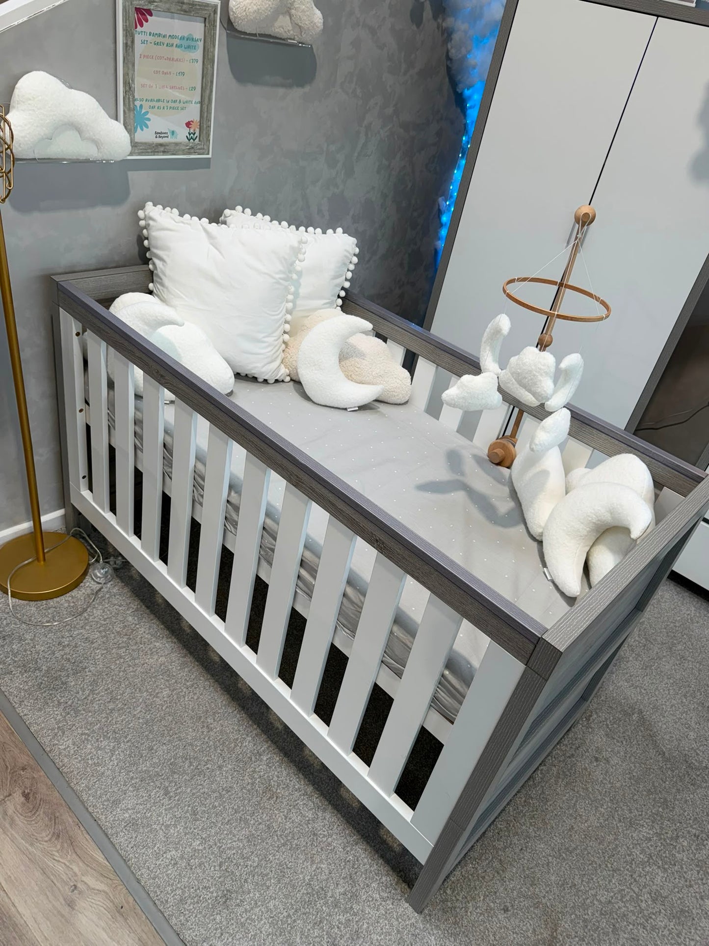 EX DISPLAY Tutti Bambini Modena 2 Piece Cot Bed & Drawers - Grey/White COLLECTION OR LOCAL DELIVERY ONLY