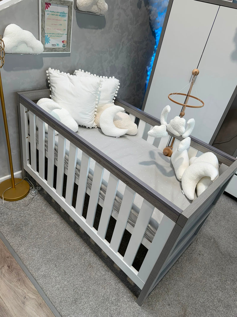 EX DISPLAY Tutti Bambini Modena 2 Piece Cot Bed & Drawers - Grey/White COLLECTION OR LOCAL DELIVERY ONLY