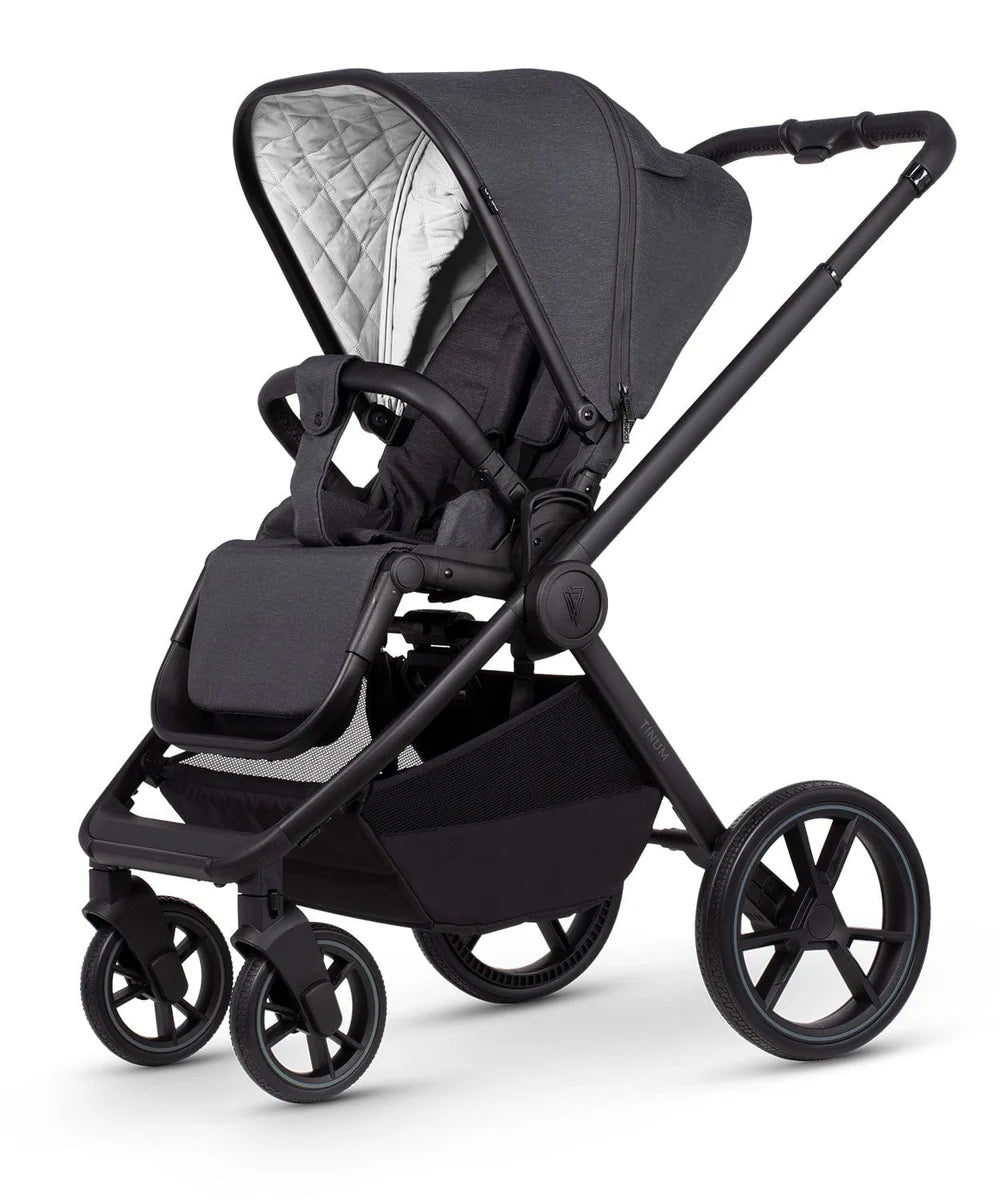 Venicci Tinum Edge, Cabriofix Isize + Isofix Base, Oyster Wiggle Crib + Kinderkraft Lumi2 Swing Bundle - Charcoal Dark Grey