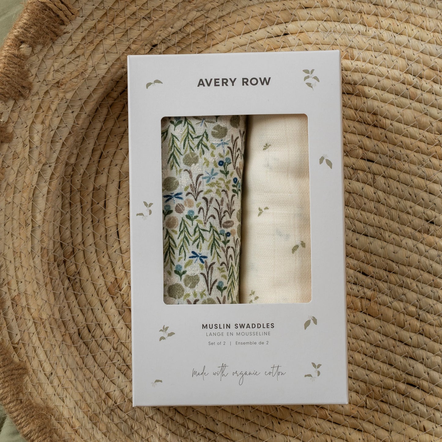 Avery Row Extra Large Organic Baby Muslins, Set of 2 - Riverbank/Nettle Scatter