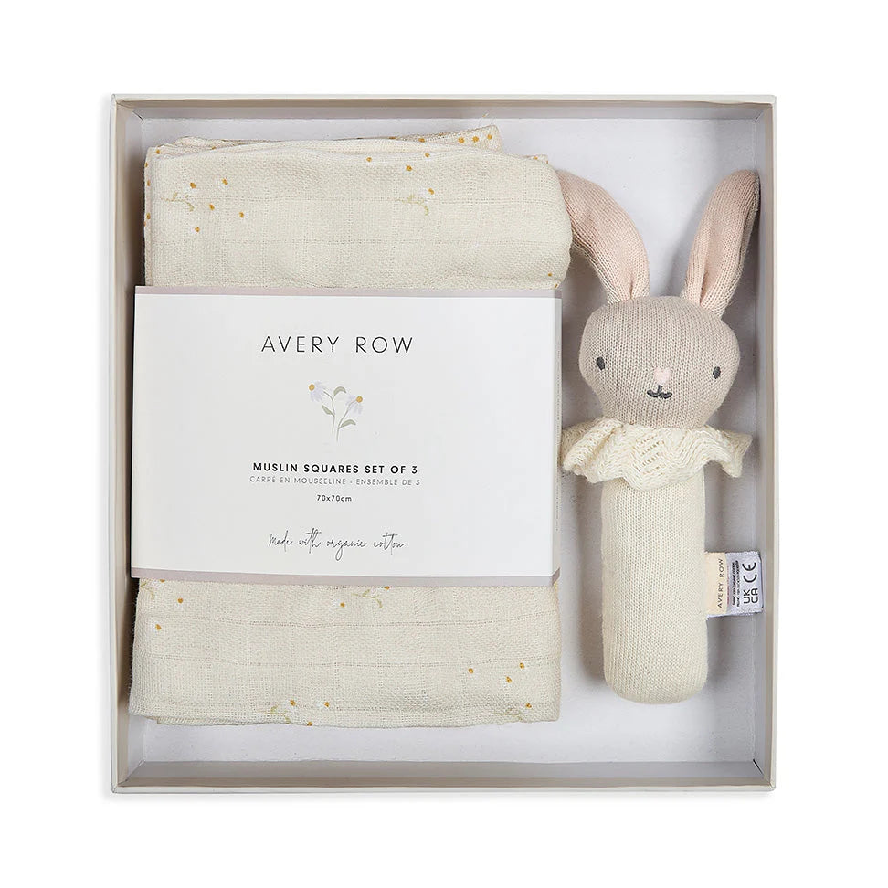 Avery Row Rattle & Care New Baby Gift Set - Chamomile